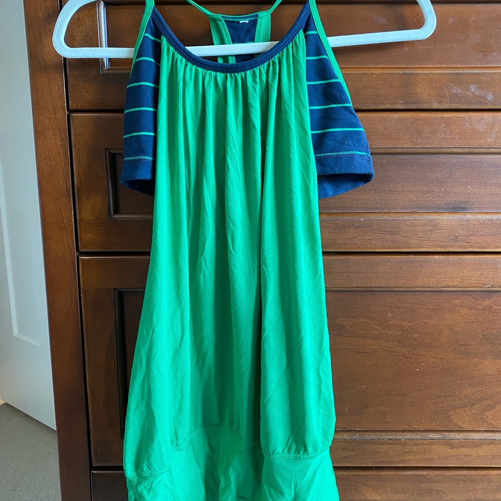 Lululemon Green and Blue Striped workout top with bra size 6